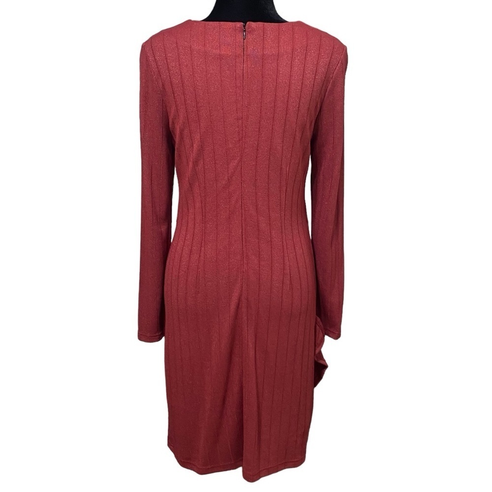 Sam Edelman Red Metallic Ribbed Asymmetrical Ruffle Bodycon Dress Size 8 - Picture 4 of 7